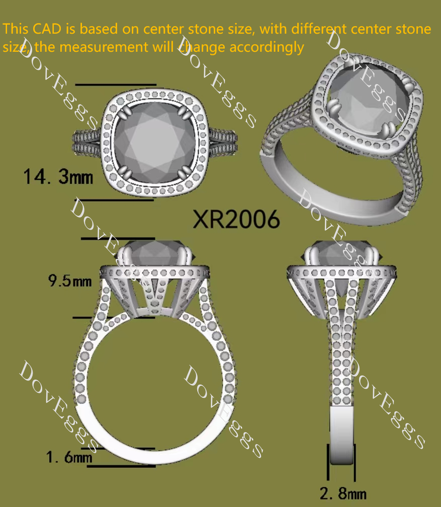 Doveggs round halo split shanks moissanite engagement ring