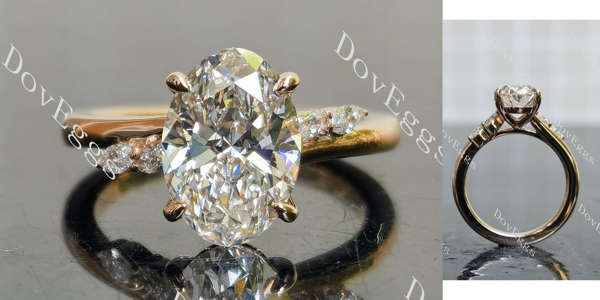 oval side stones vintage moissanite engagement ring