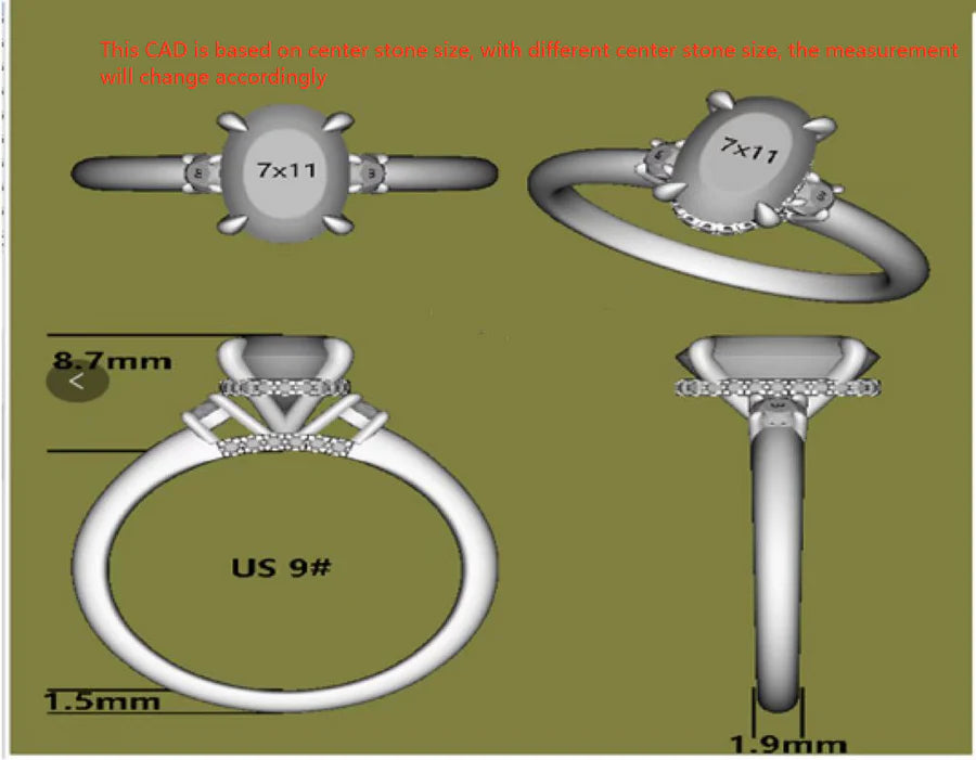 Doveggs three-stone engagement ring only semi-mount only(Exclusively to DovEggs Stones)