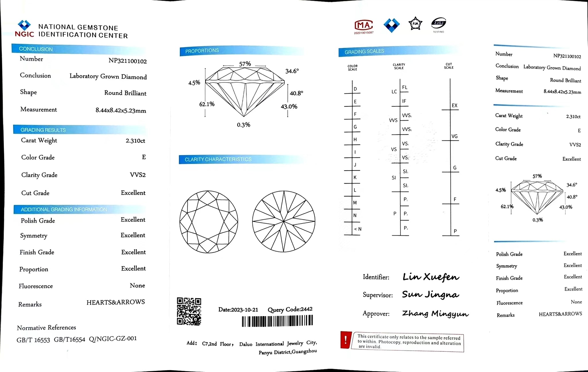 Doveggs 2.31ct Round E Color VVS2 Clarity Excellent cut lab diamond stone(certified)