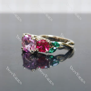 Devra's Rose cushion art deco three stones colored gem engagement ring