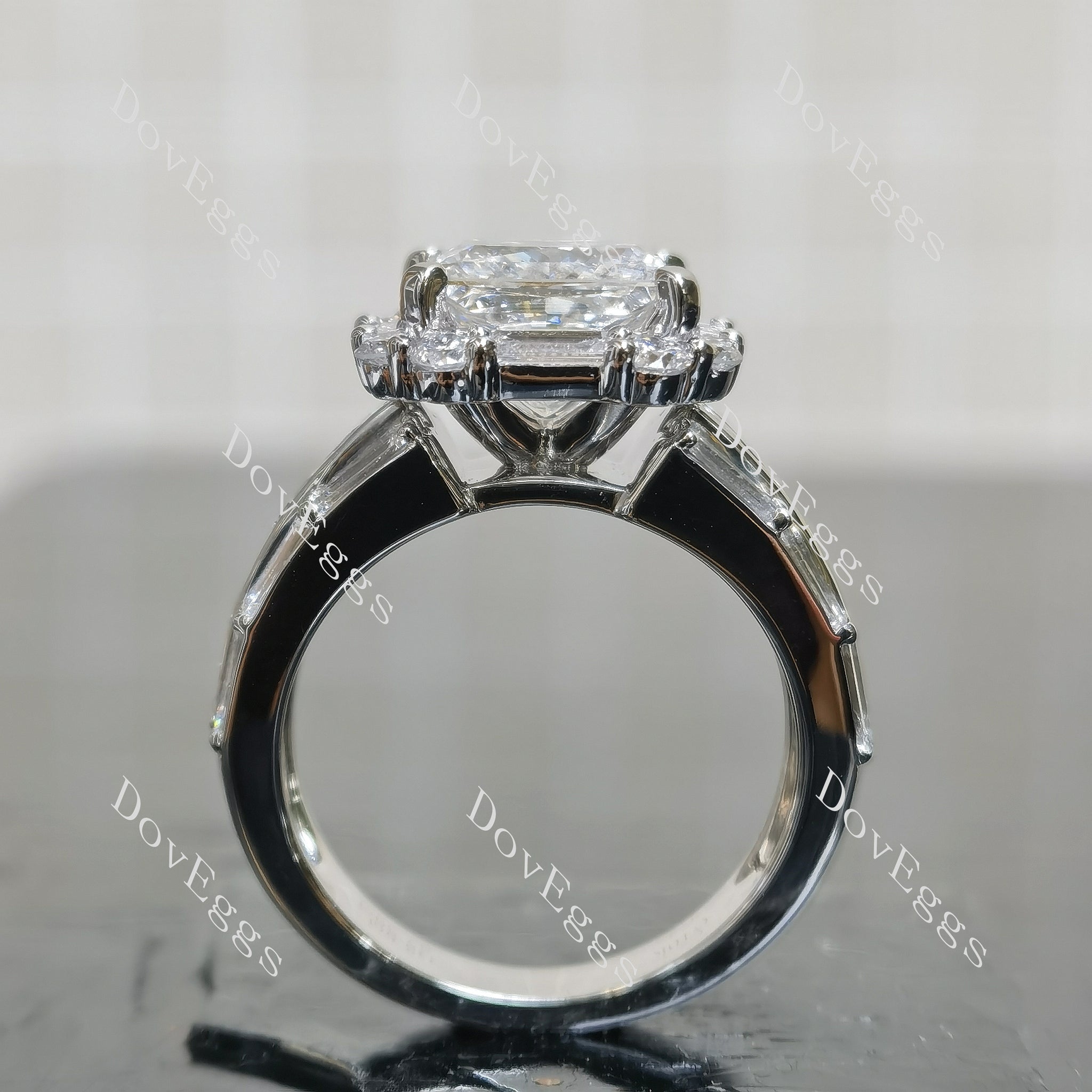 Doveggs princess halo pave art deco moissnaite engagement ring