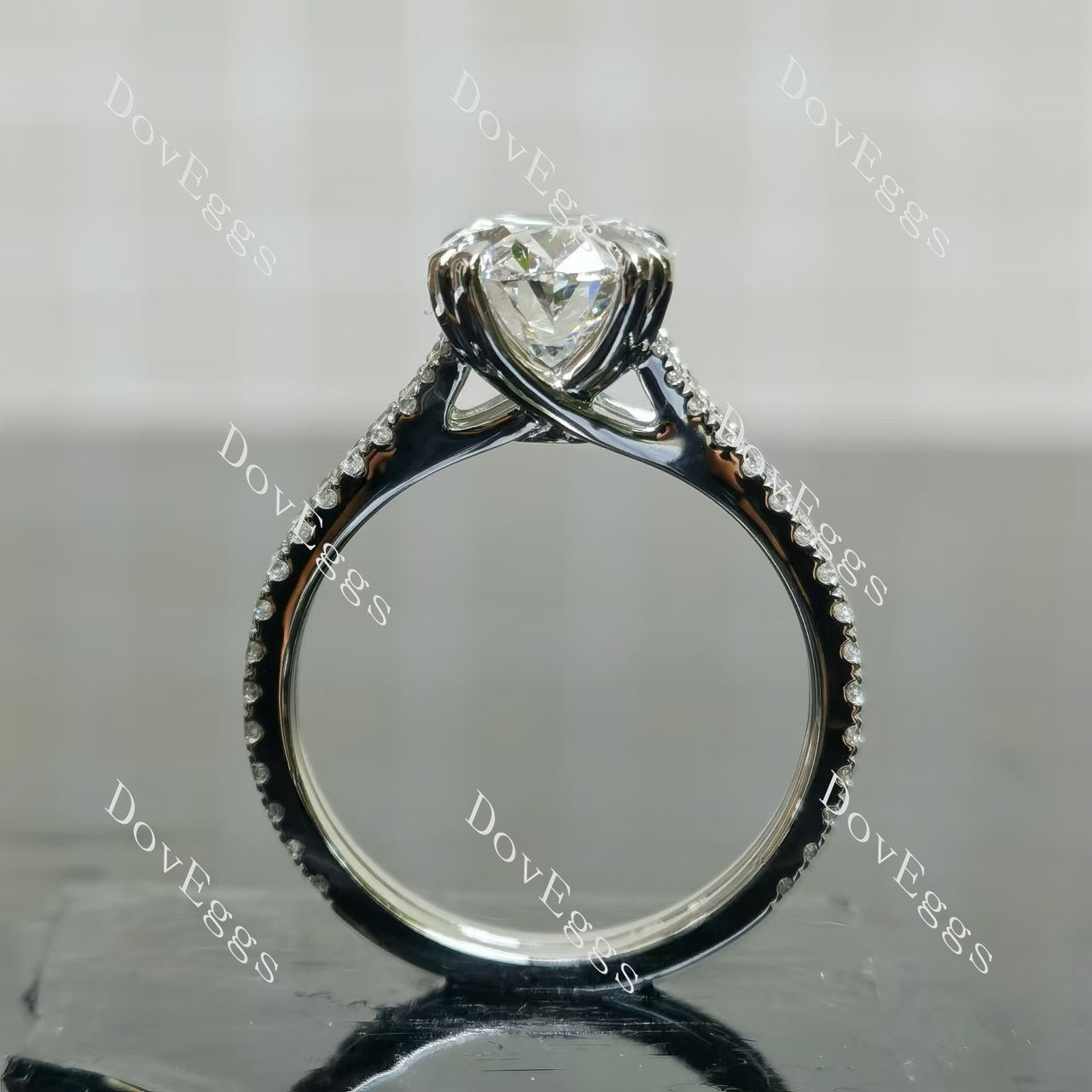 Doveggs oval pave moissnaite engagement ring