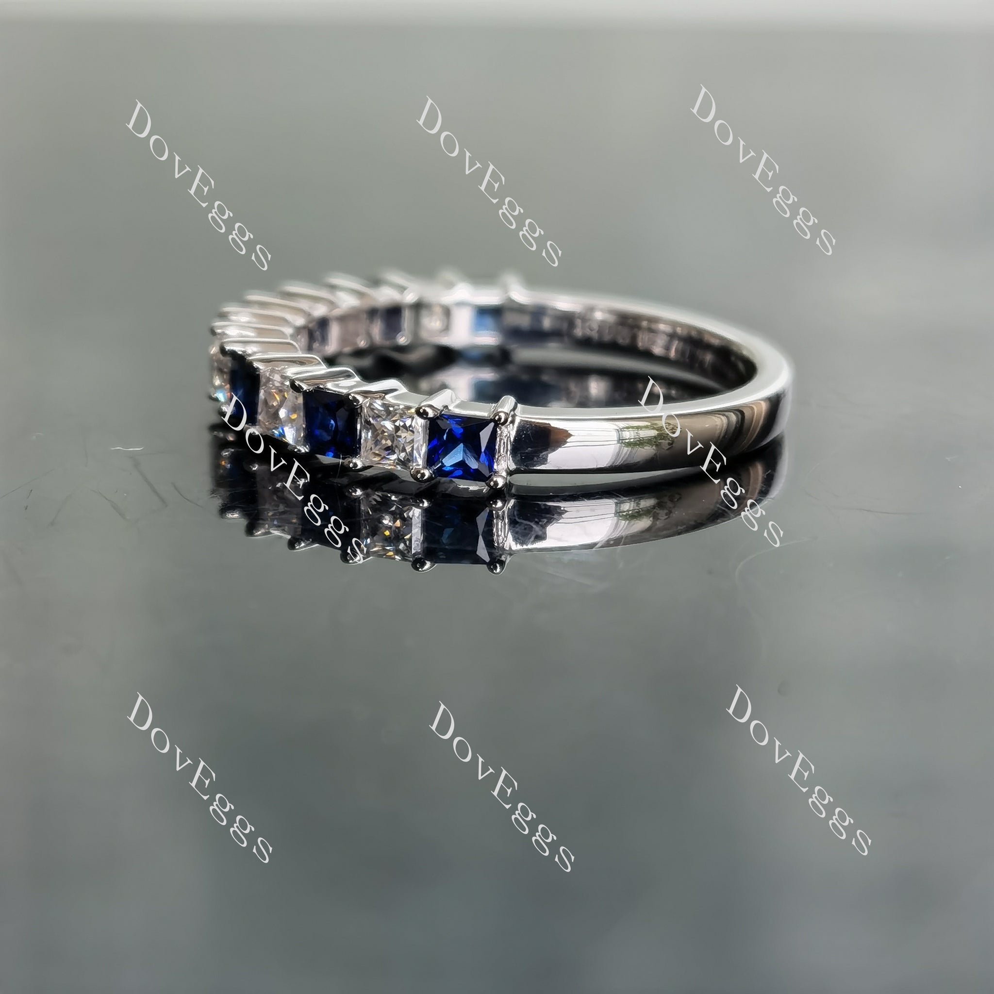 Doveggs 2.5mm princess moissanite/lab grown diamond & colored gem combo wedding band-2.2mm band width