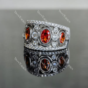 Doveggs 2*0.5ct+2*0.3ct oval center stone colored gem & moissanite/lab grown diamond wedding band-5mm band width