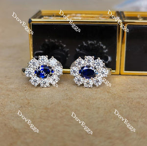 Doveggs oval halo blue sapphire colored gem hoop earrings for non pierced ears