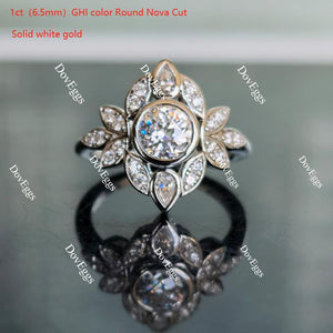 Doveggs round floral setting moissanite engagement ring