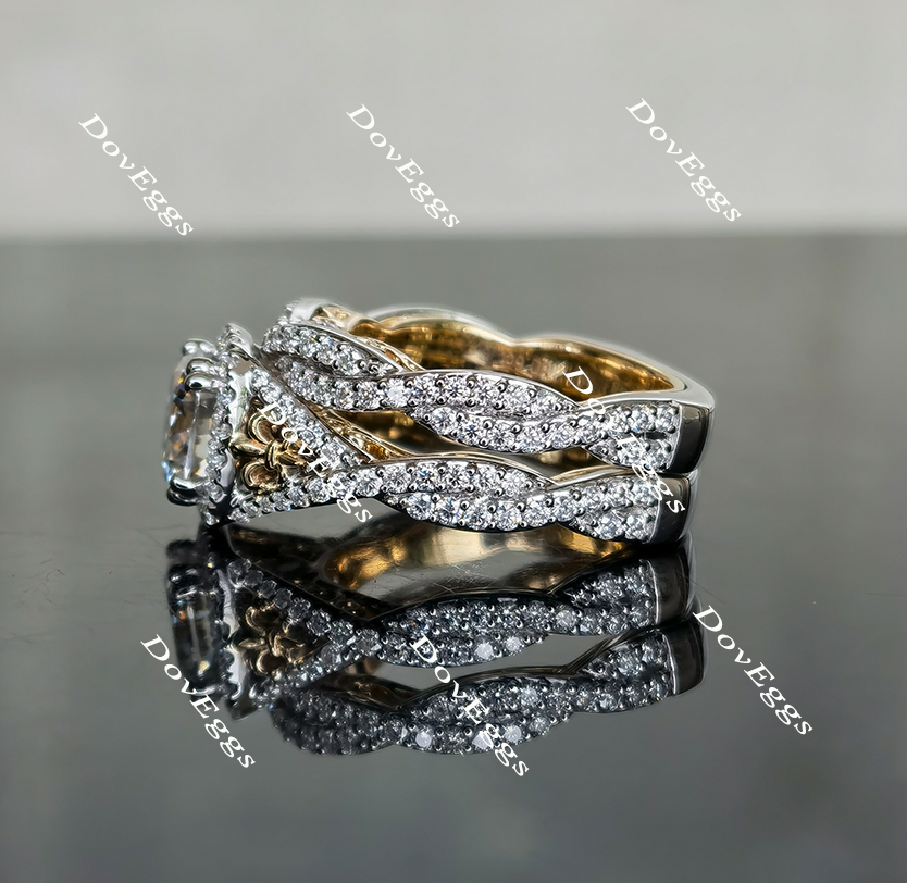 Le Fleur Grand cushion vintage pave halo moissanite bridal set (2 rings)