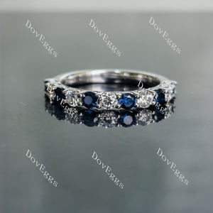 Doveggs round half eternity pave moissanite/lab grown diamond & colored gem wedding band-2.5mm band width