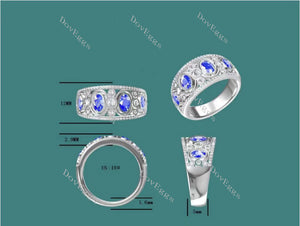 Doveggs 2*0.5ct+2*0.3ct oval center stone colored gem & moissanite/lab grown diamond wedding band-5mm band width