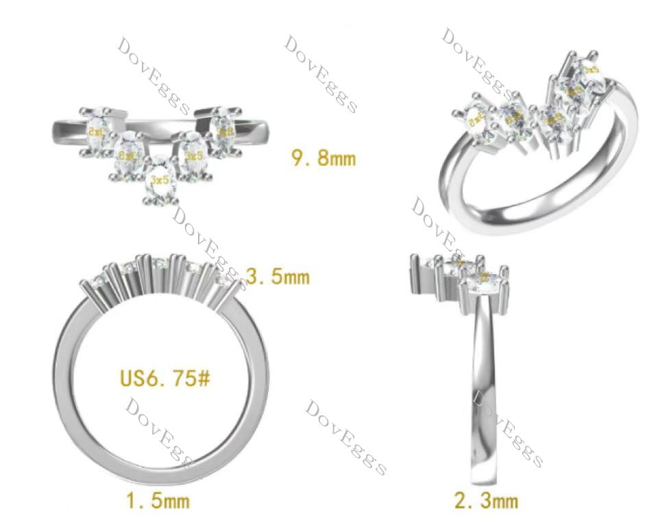 Doveggs oval five stones moissanite/lab grown diamond wedding band-2.3mm band width