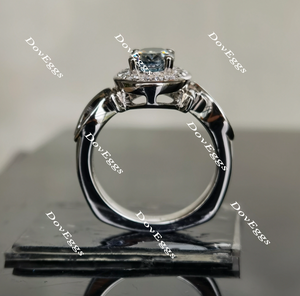 Doveggs Smokey Sparks Grey ribbon halo oval moissanite engagement ring