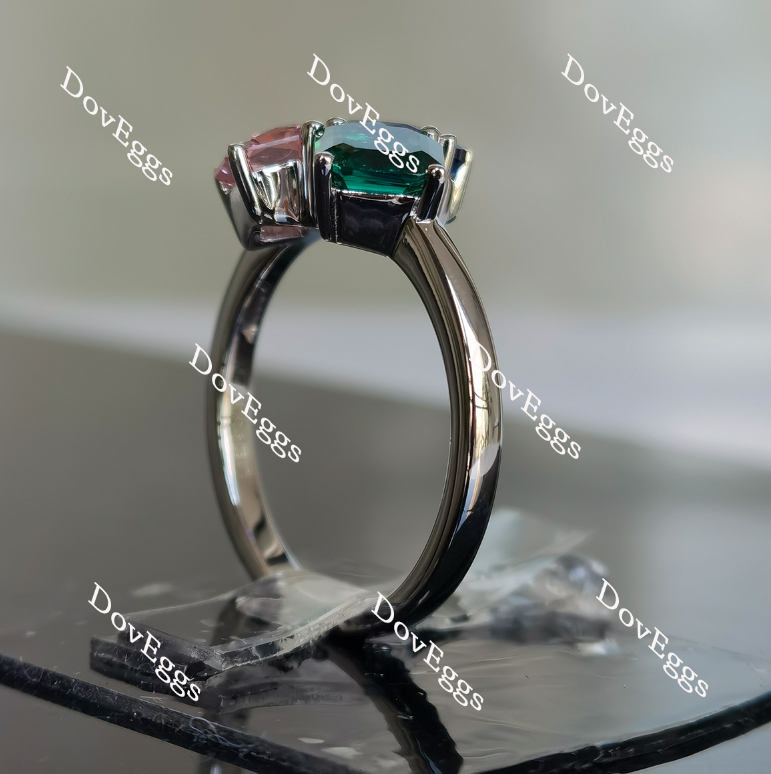 Doveggs pear radiant asscher three stone colored gem ring