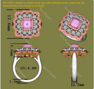 DovEggs cushion floral halo colored gem engagement ring