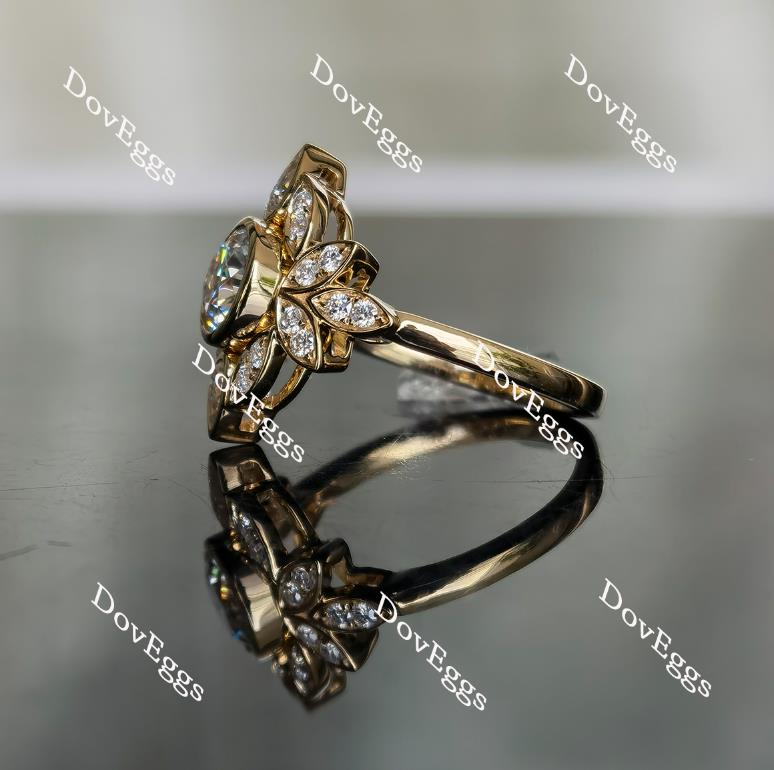 Doveggs round floral setting moissanite engagement ring