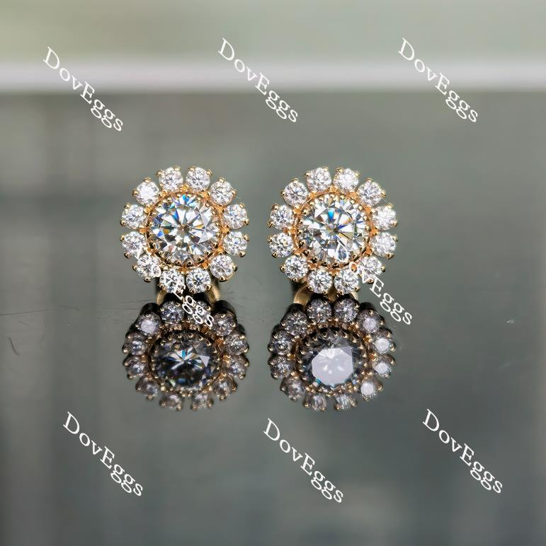 Doveggs peacock blue round moissanite earrings for women