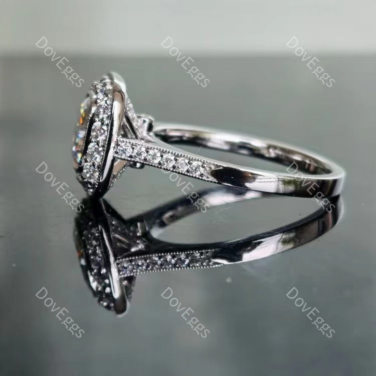 DovEggs cushion halo pave moissanite engagement ring