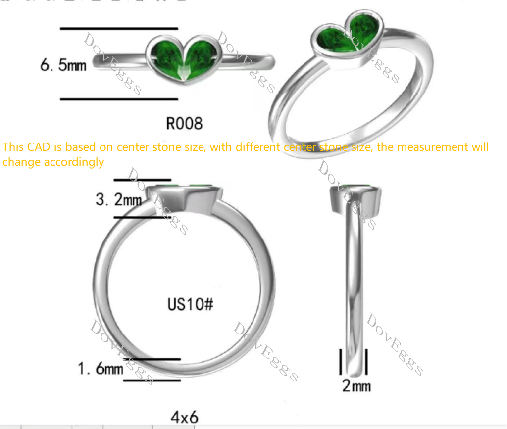 Doveggs pear two stones heart shape bezel colored gem engagement ring