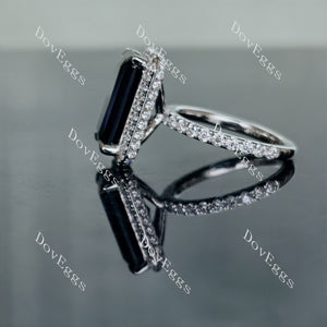 Doveggs elongated radiant halo pave colored gem ring