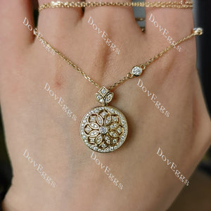 Doveggs round floral vintage moissanite/lab grown diamond pendant necklace (with chain)