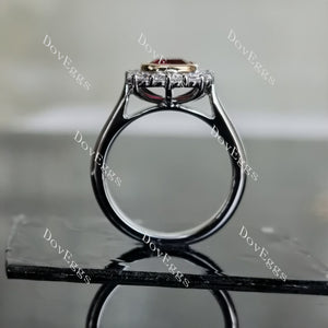 DovEggs cushion floral bezel halo ruby colored gem sterling silver engagement ring