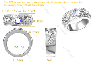 Doveggs pear half eternity pave bezel colored moissanite ring