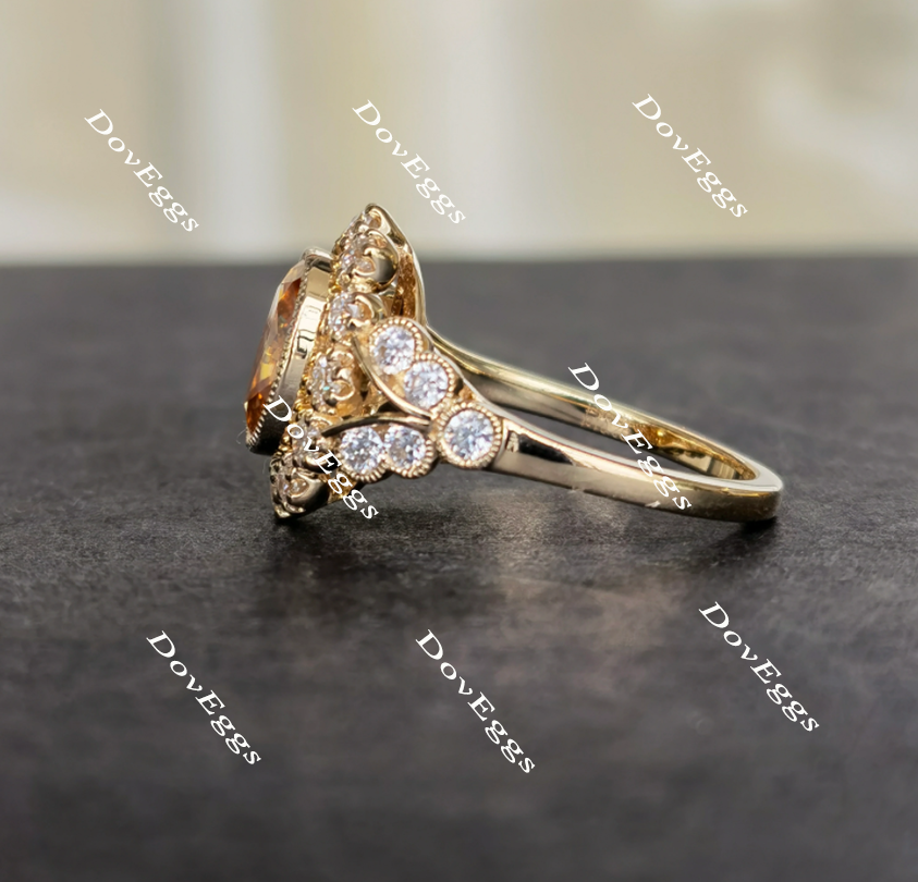 The Marisol flower shape champagne Oval astro Ring