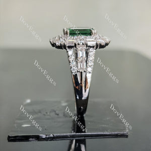 DovEggs emerald split shank double halo colored gem engagement ring