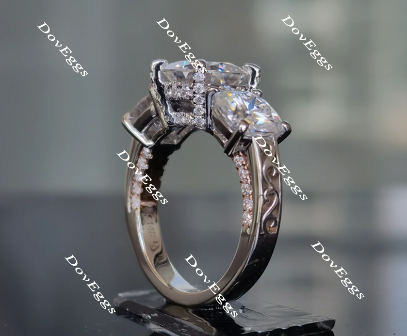 Doveggs cushion three-stone moissanite engagement ring