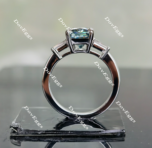 Doveggs radiant smokey spark grey three-stone moissanite engagement ring