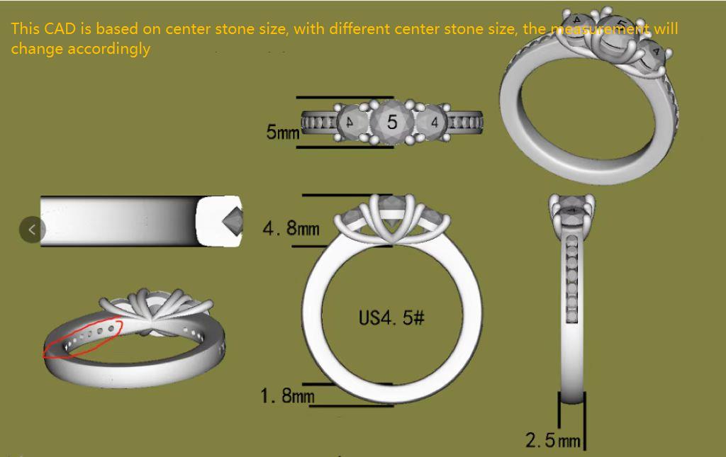 DovEggs half eternity channel set round three stone moissanite engagement ring