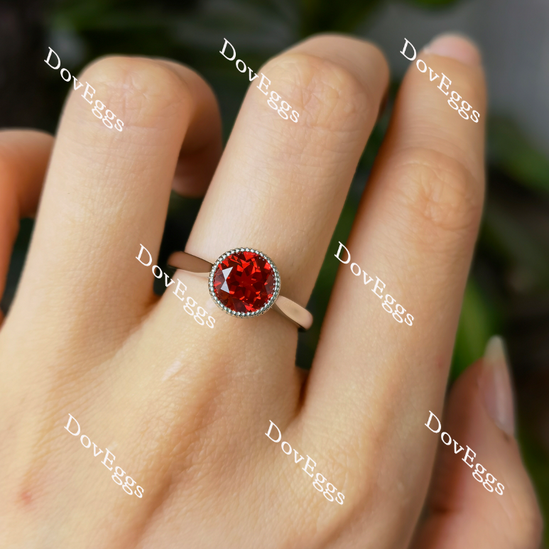 Doveggs round bezel setting solitaire vivid pigeon blood ruby colored gem ring