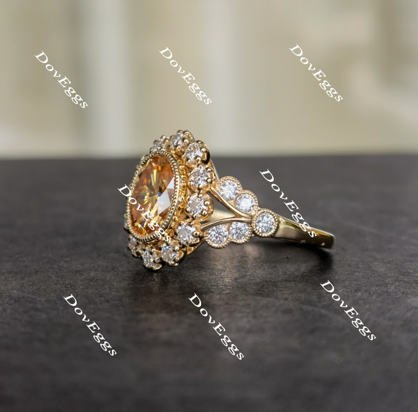 The Marisol flower shape champagne Oval astro Ring