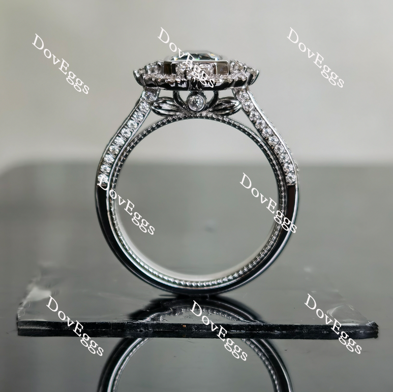 Doveggs smokey spark grey radiant H&A cut half eternity moissanite ring