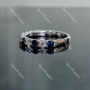 Doveggs round half eternity pave moissanite/lab grown diamond & colored gem wedding band-2.5mm band width