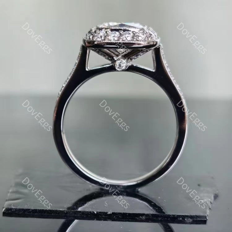 DovEggs cushion halo pave moissanite engagement ring