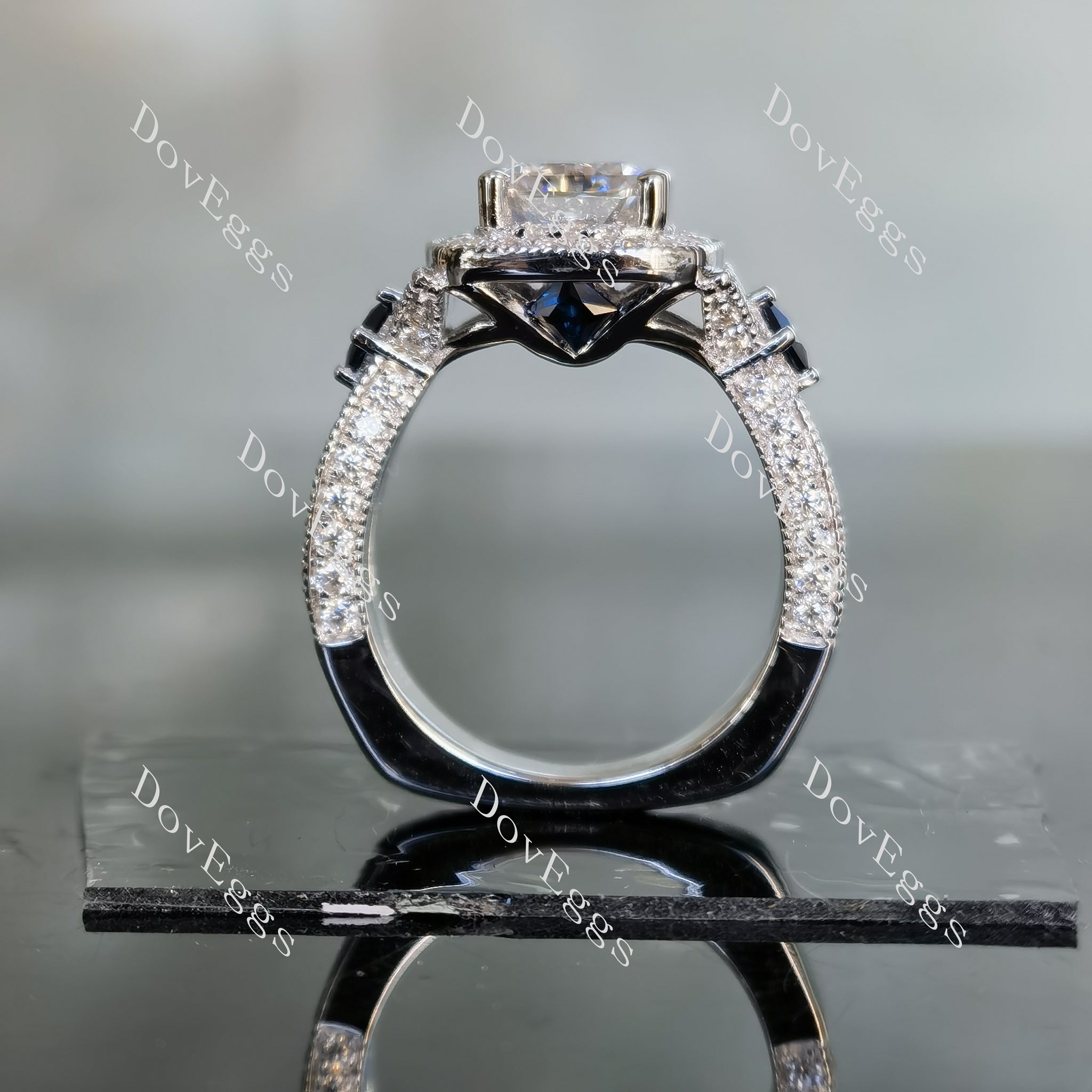 DovEggs radiant pave halo moissanite engagement bridal set (2 rings)