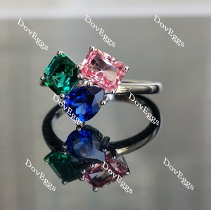 Doveggs pear radiant asscher three stone colored gem ring