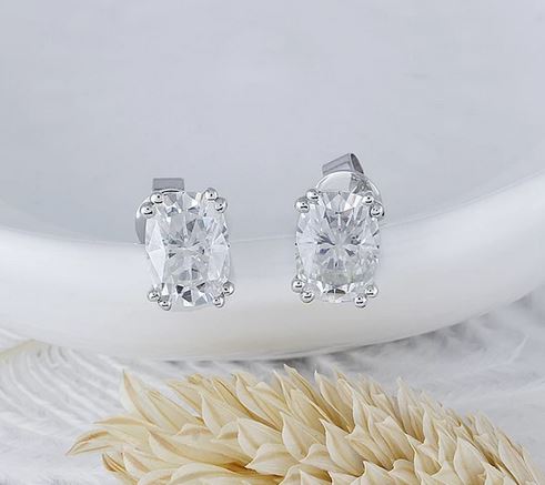 doveggs moissanite earrings 14k white gold 2 carats 5x7mm cushion moissanite earring studs push back for women - DovEggs-Seattle