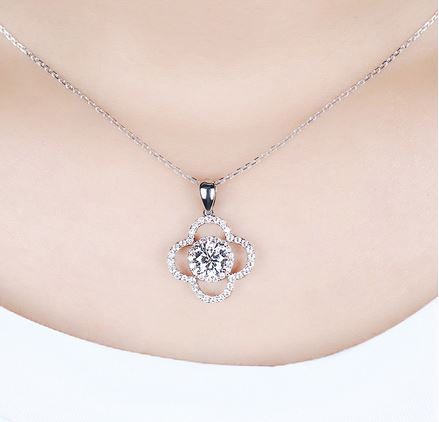 doveggs moissanite pendant necklace 14k white gold 1ct center 6.5mm moissanite pendant necklace with accents for women - DovEggs-Seattle