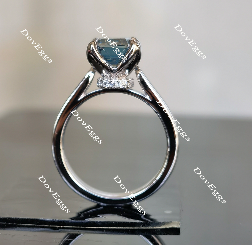 DovEggs Smokey Sparks Grey emerald art deco moissanite engagement ring