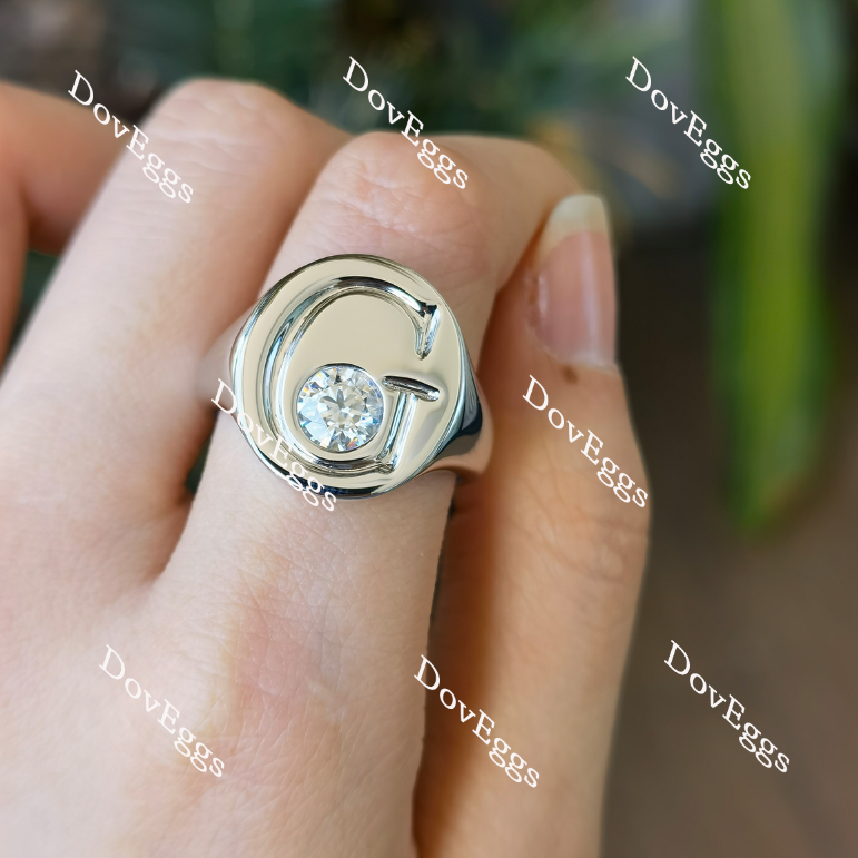 Doveggs round bezel setting moissanite engagement ring